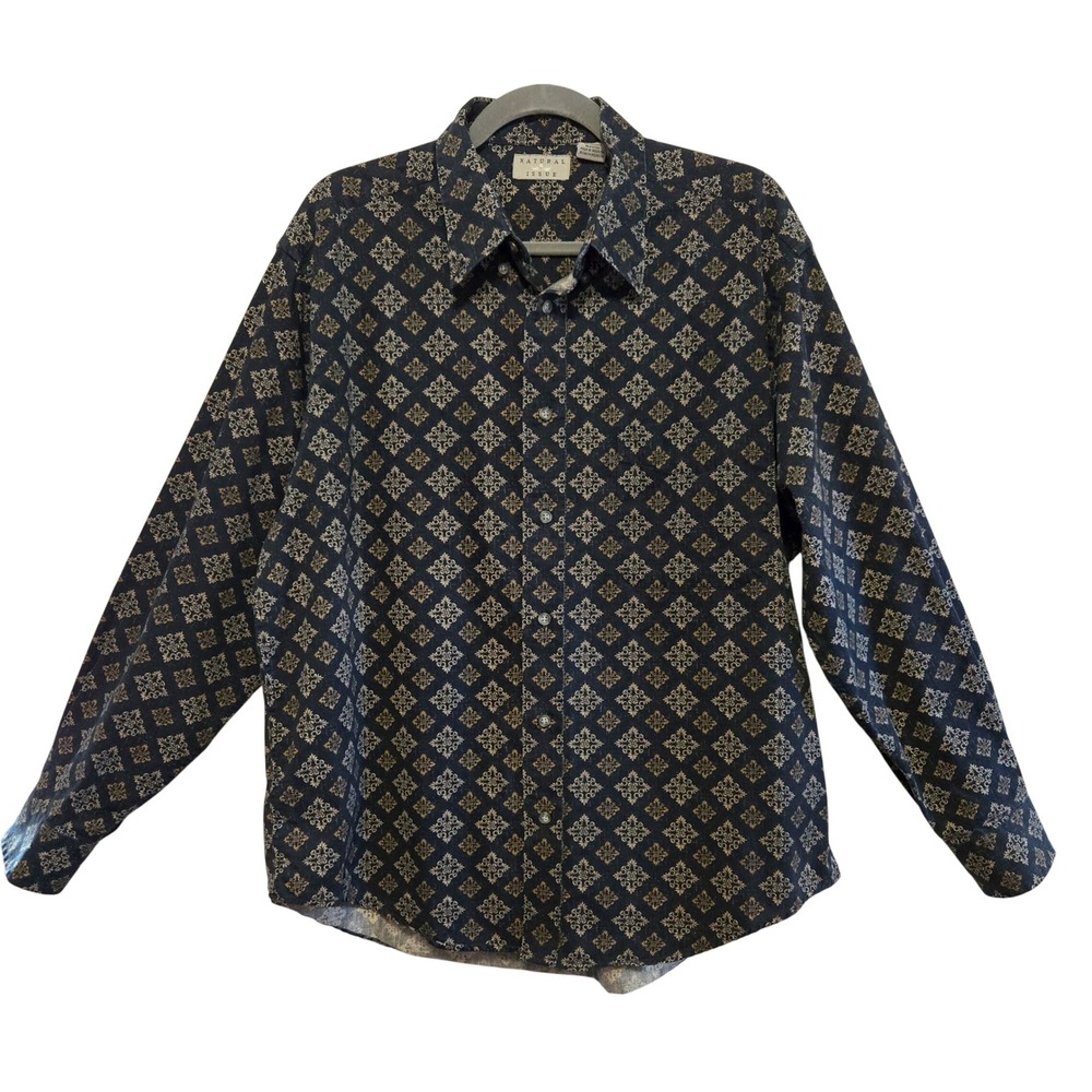 Natural Issue Mens Large Long Sleeve Button Down Shirt Medallion Print Cotton